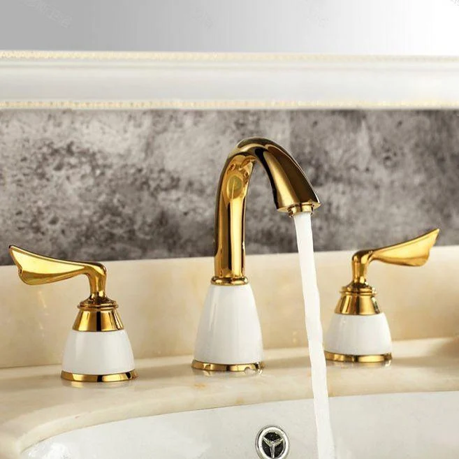 Glam Widespread Sink Tap Lever Handles 3 Holes Solid Brass Tap -Bathlova