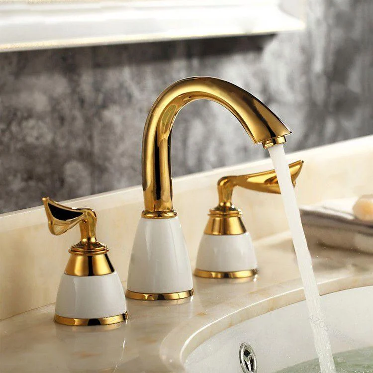 Glam Widespread Sink Tap Lever Handles 3 Holes Solid Brass Tap -Bathlova