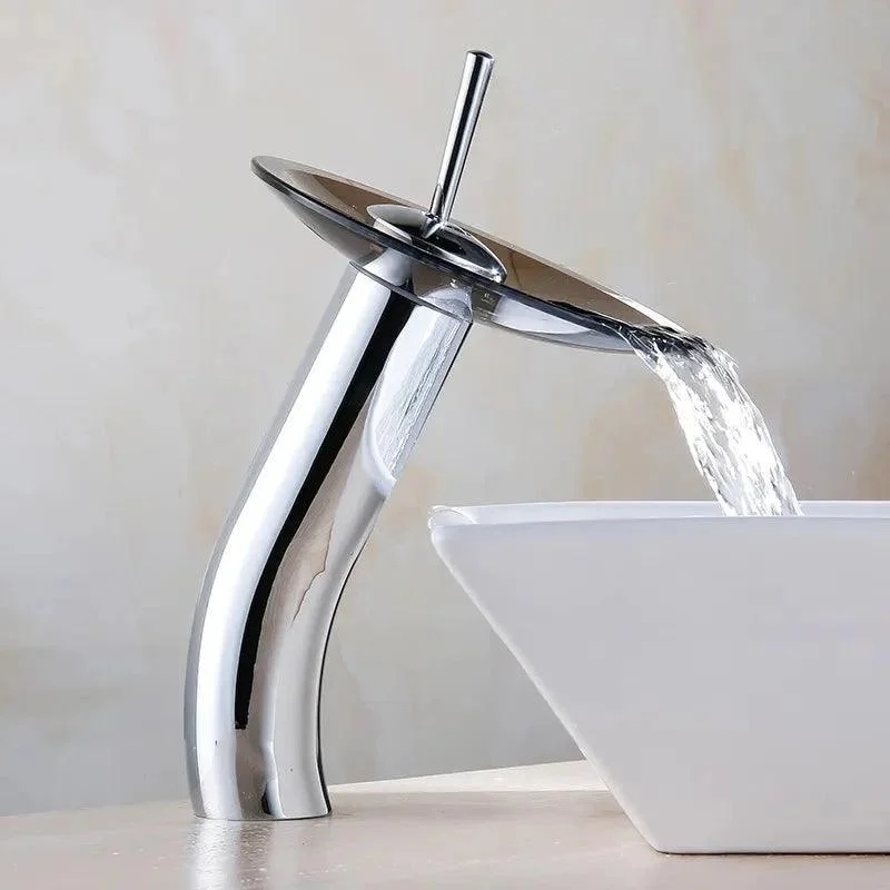 Glass Waterfall Art Deck Mounted Tap Washbasin Tap -Bathlova