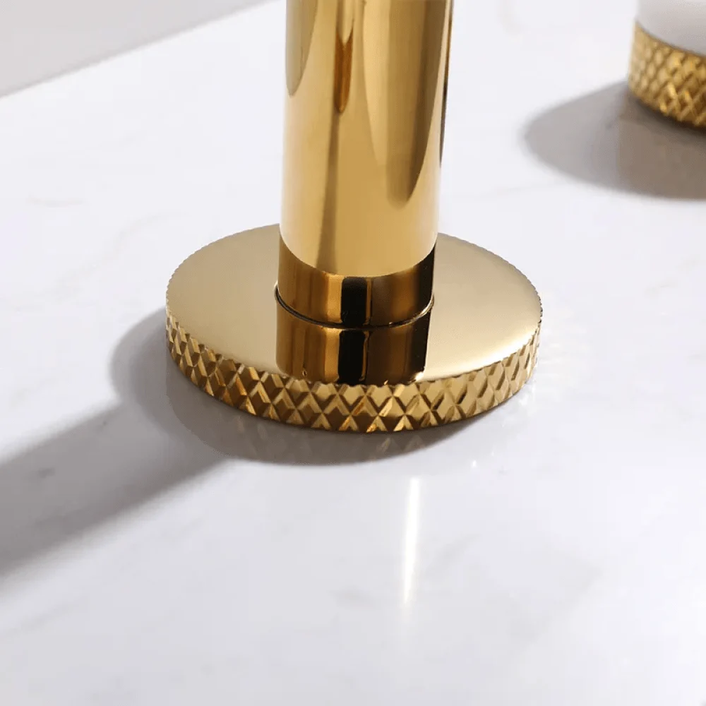 Gold Aerated Spout Widespread Bathroom Tap - Solid Brass Sink -Bathlova