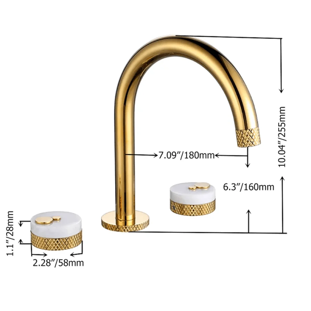 Gold Aerated Spout Widespread Bathroom Tap - Solid Brass Sink -Bathlova