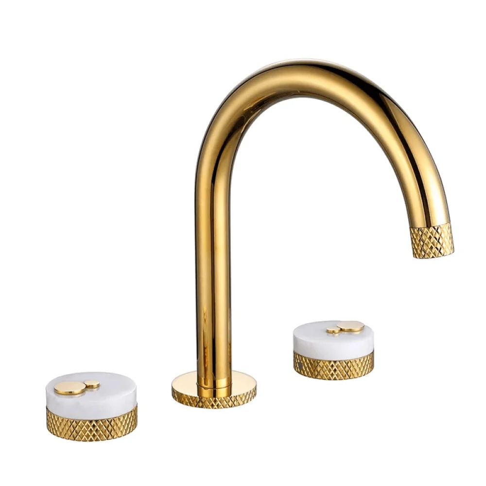 Gold Aerated Spout Widespread Bathroom Tap - Solid Brass Sink -Bathlova