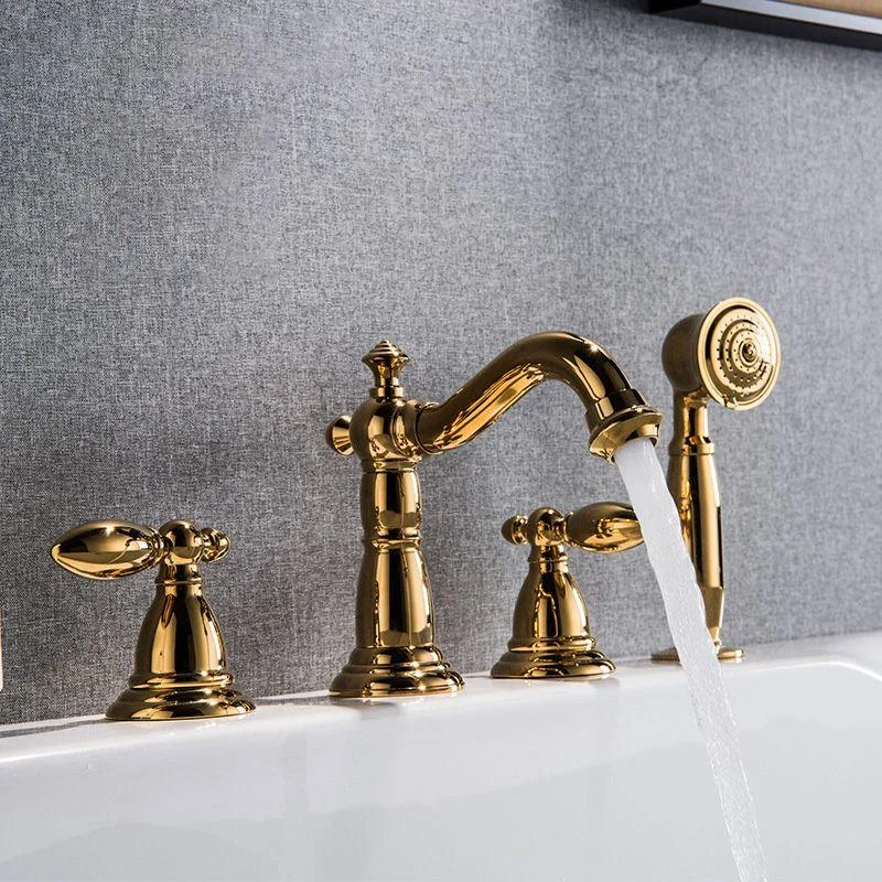 Gold and Chrome Roman Tub Filler Two Handle Deck-Mount Tub Tap with Handshower -Bathlova