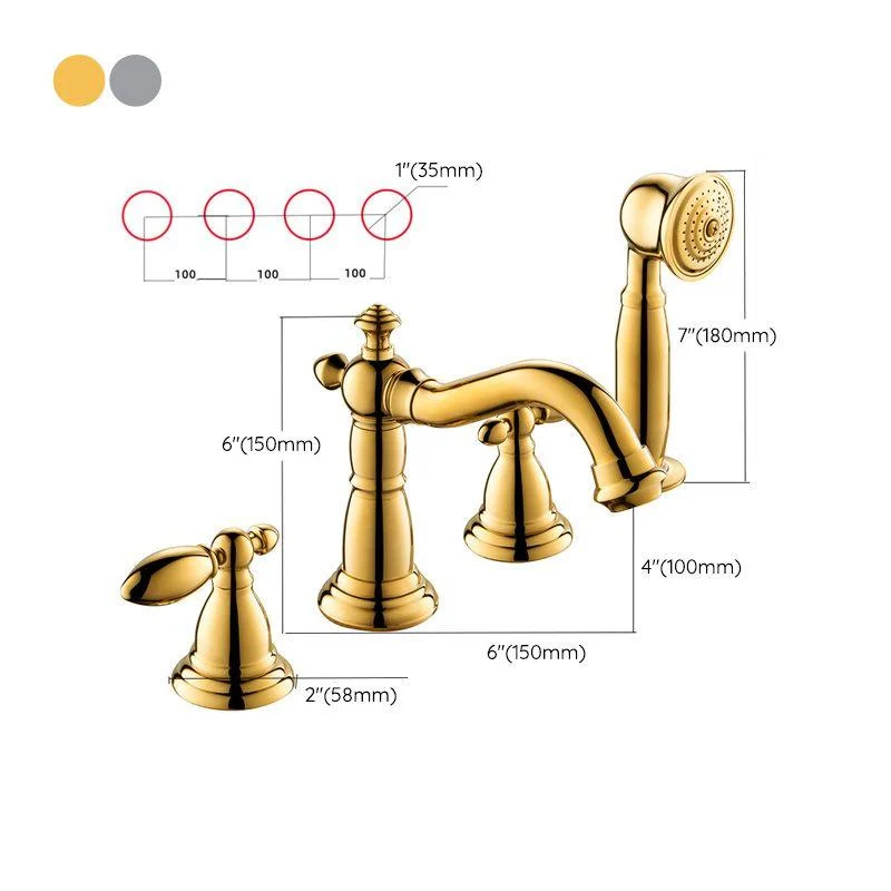 Gold and Chrome Roman Tub Filler Two Handle Deck-Mount Tub Tap with Handshower -Bathlova