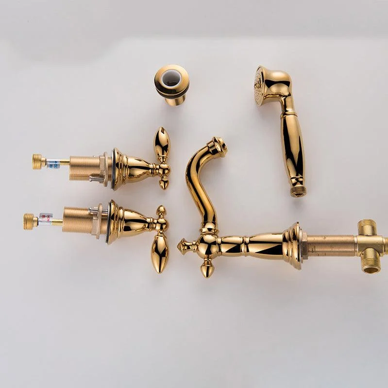 Gold and Chrome Roman Tub Filler Two Handle Deck-Mount Tub Tap with Handshower -Bathlova