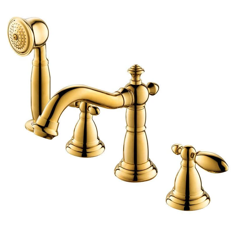 Gold and Chrome Roman Tub Filler Two Handle Deck-Mount Tub Tap with Handshower -Bathlova