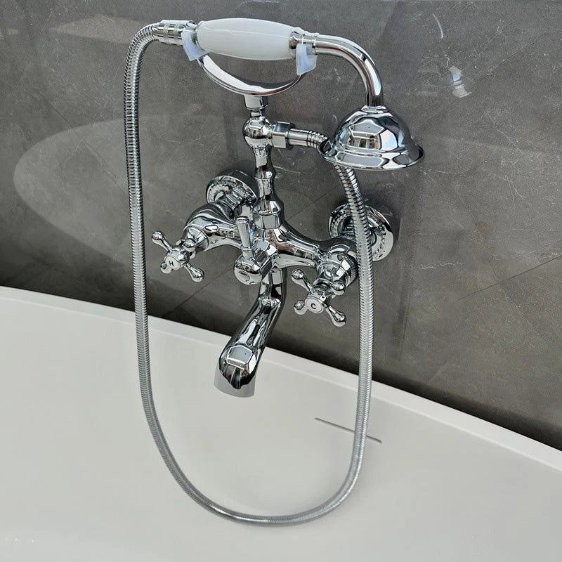 Gold and Silver Claw Foot Tub Tap Wall Mounted 2-Handle Tub Filler with Handheld Shower -Bathlova