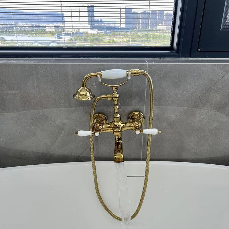 Gold and Silver Claw Foot Tub Tap Wall Mounted 2-Handle Tub Filler with Handheld Shower -Bathlova