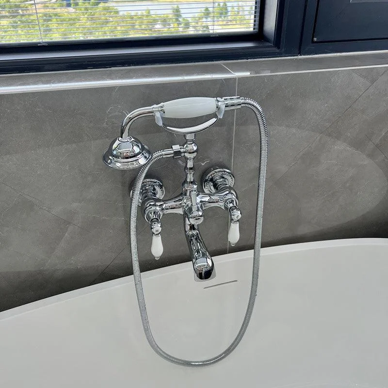 Gold and Silver Claw Foot Tub Tap Wall Mounted 2-Handle Tub Filler with Handheld Shower -Bathlova