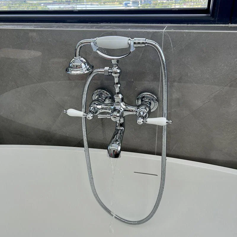 Gold and Silver Claw Foot Tub Tap Wall Mounted 2-Handle Tub Filler with Handheld Shower -Bathlova