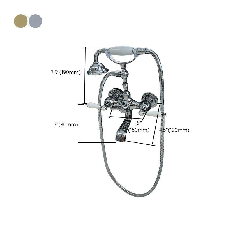 Gold and Silver Claw Foot Tub Tap Wall Mounted 2-Handle Tub Filler with Handheld Shower -Bathlova