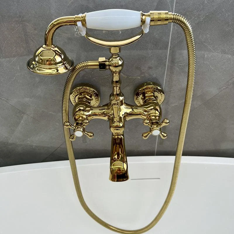 Gold and Silver Claw Foot Tub Tap Wall Mounted 2-Handle Tub Filler with Handheld Shower -Bathlova