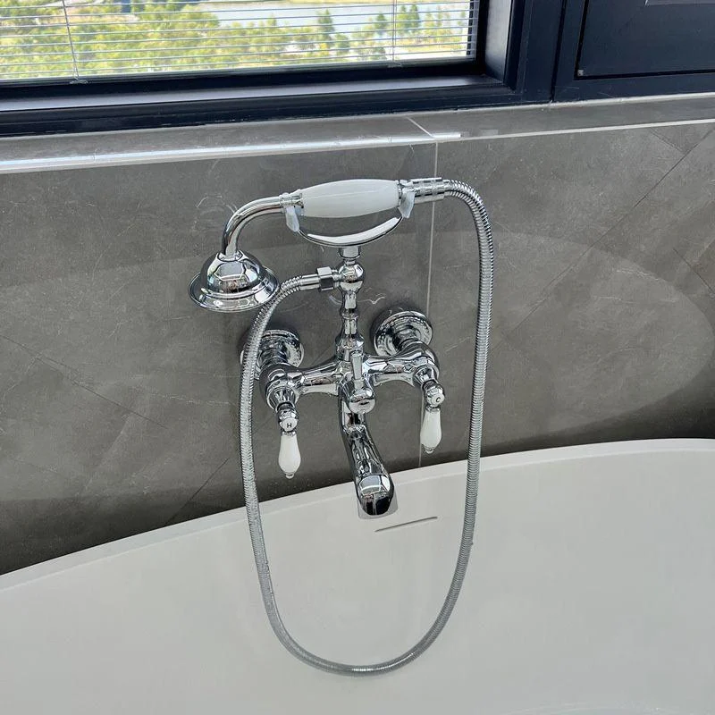 Gold and Silver Claw Foot Tub Tap Wall Mounted 2-Handle Tub Filler with Handheld Shower -Bathlova