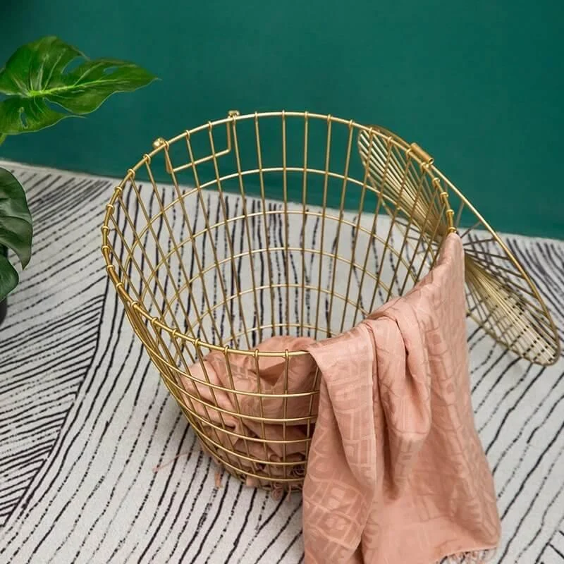 Golden Wire Laundry Basket -Bathlova