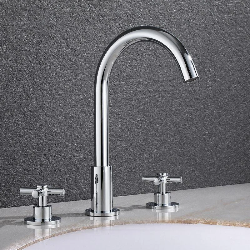 Goose Neck Bathroom Basin Tap 2 Handle Hot and Cold Water Sink Tap with Drain -Bathlova