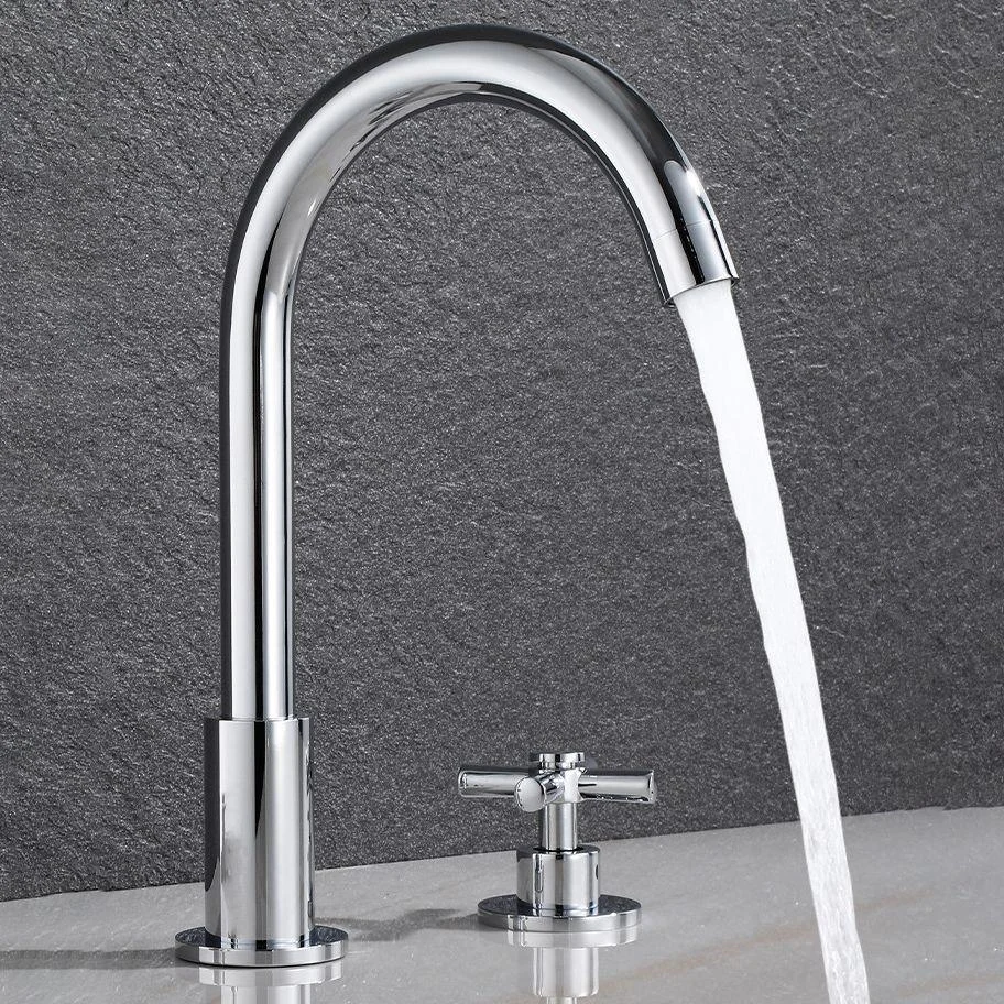 Goose Neck Bathroom Basin Tap 2 Handle Hot and Cold Water Sink Tap with Drain -Bathlova