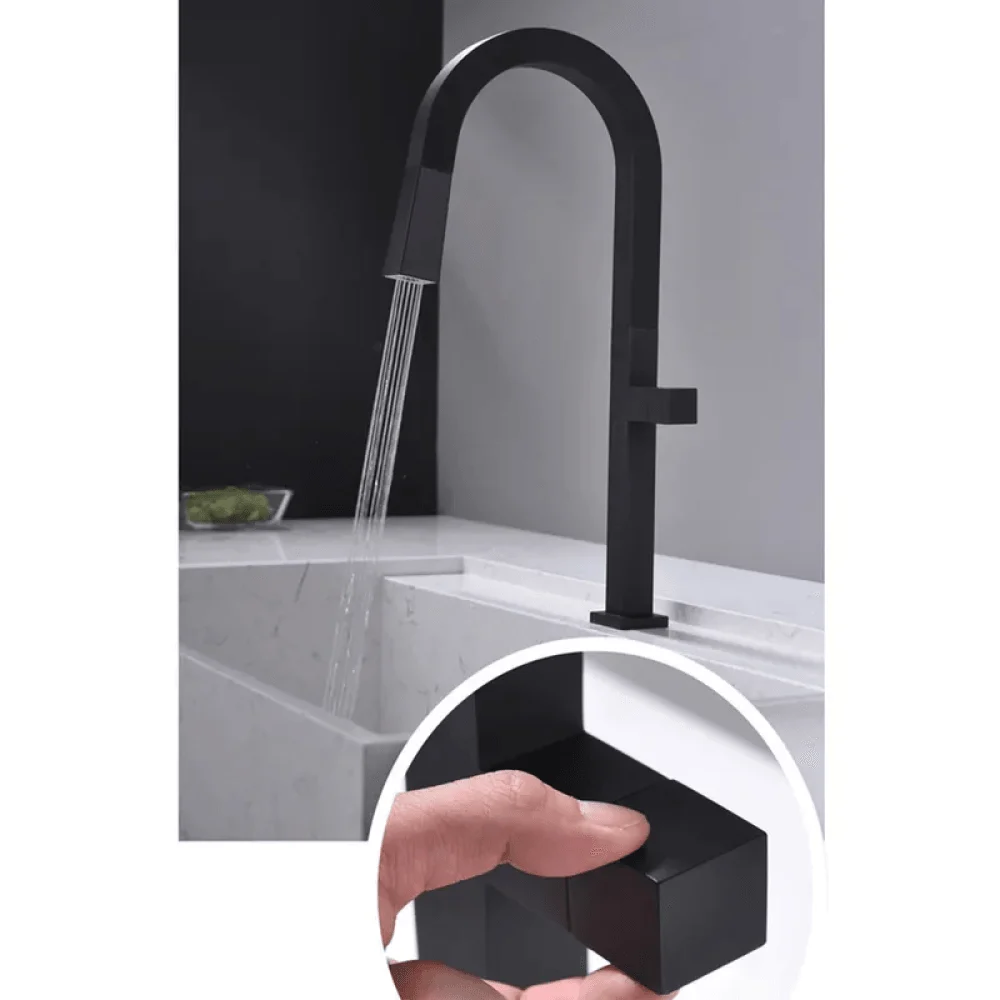 Gooseneck Dual Functions Pullout Kitchen Tap in Black -Bathlova