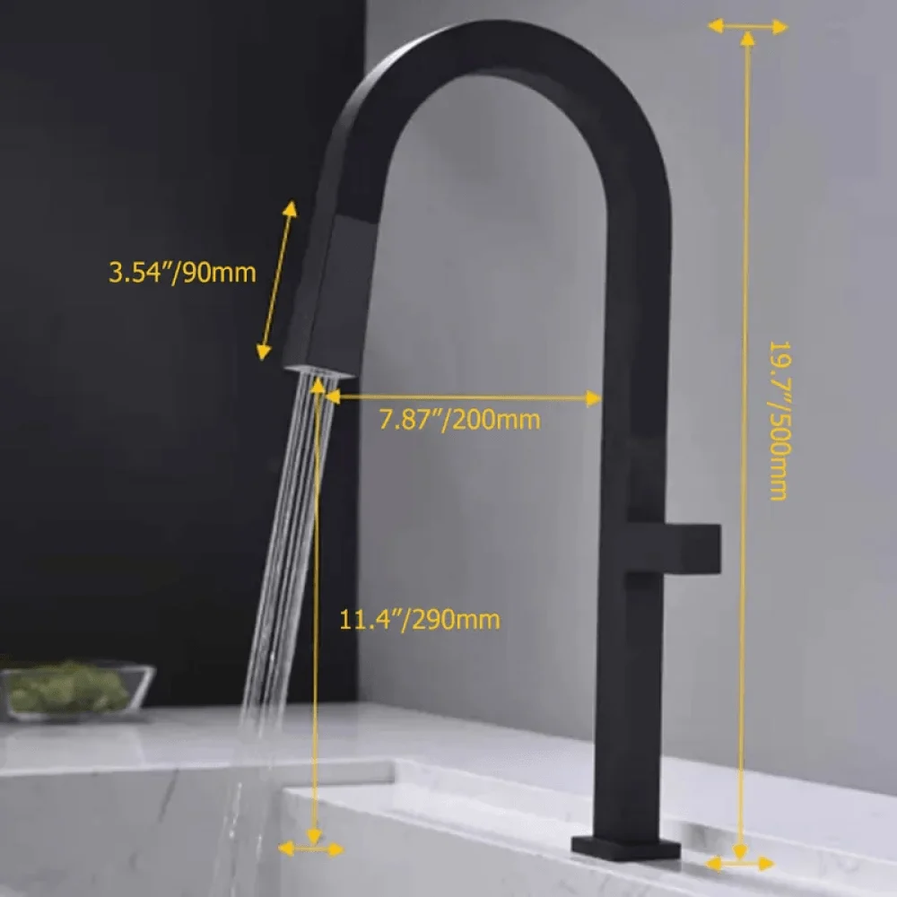 Gooseneck Dual Functions Pullout Kitchen Tap in Black -Bathlova