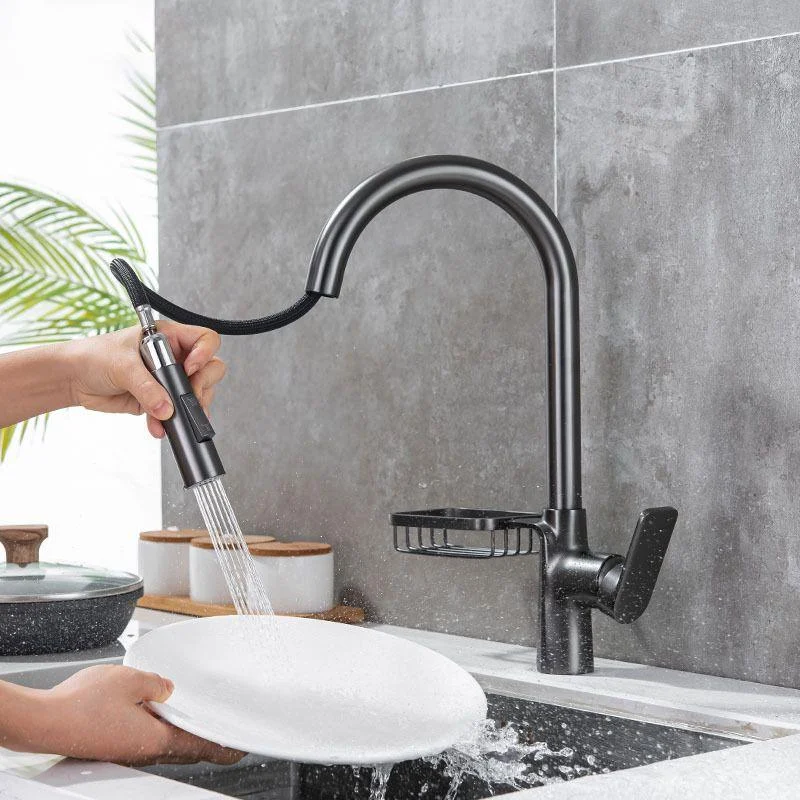 Gooseneck Kitchen Sink Tap Swivel Spout with Pull down Sprayer -Bathlova