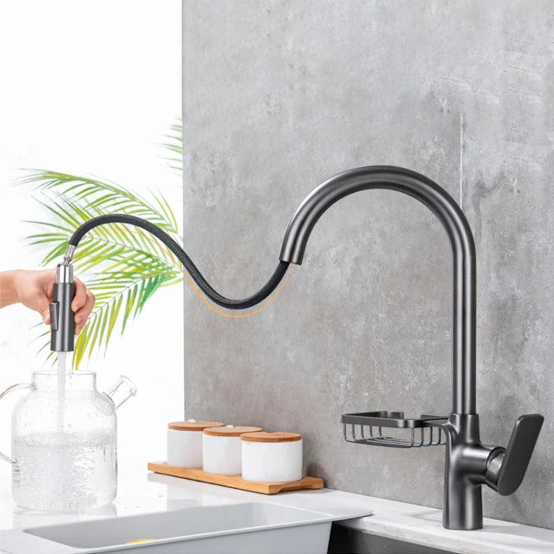 Gooseneck Kitchen Sink Tap Swivel Spout with Pull down Sprayer -Bathlova