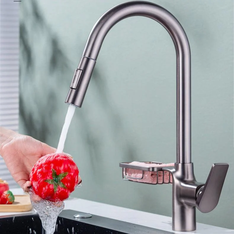 Gooseneck Kitchen Sink Tap Swivel Spout with Pull down Sprayer -Bathlova