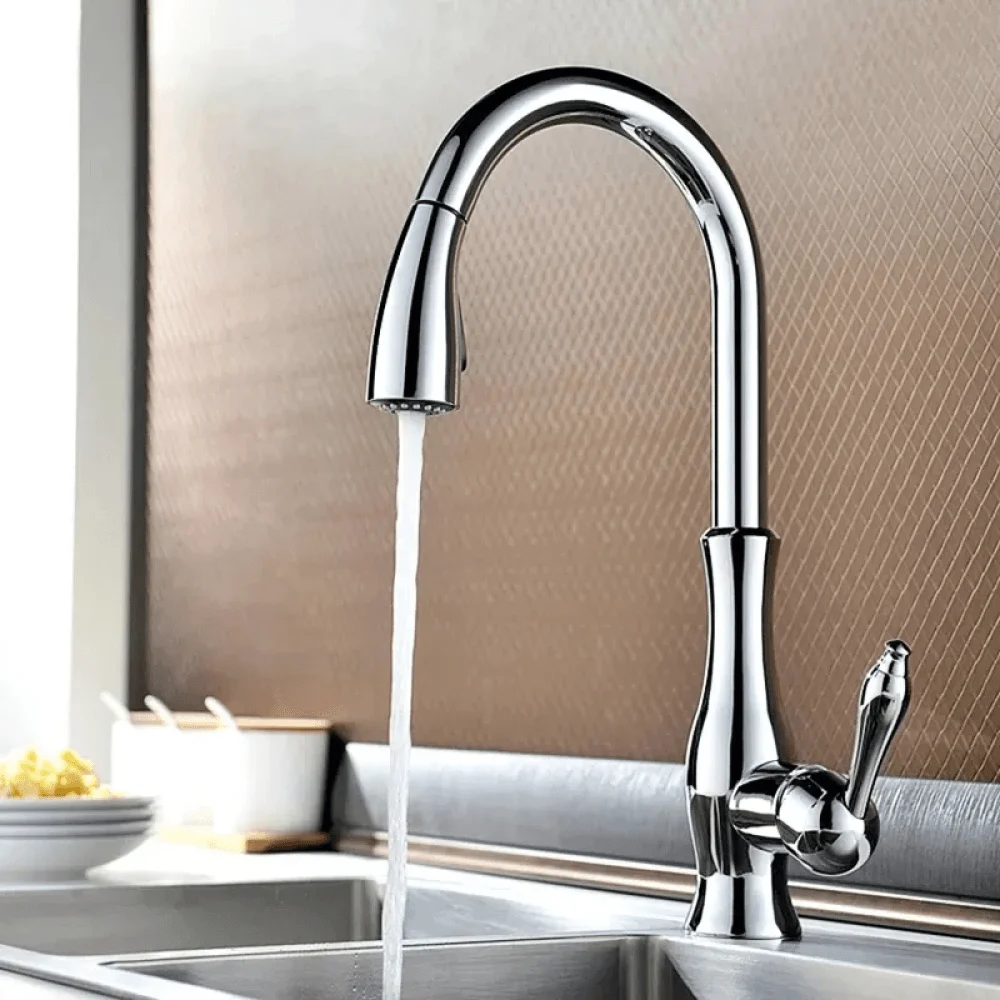 Gooseneck Single Handle Kitchen Tap with Pull Out Spray -Bathlova