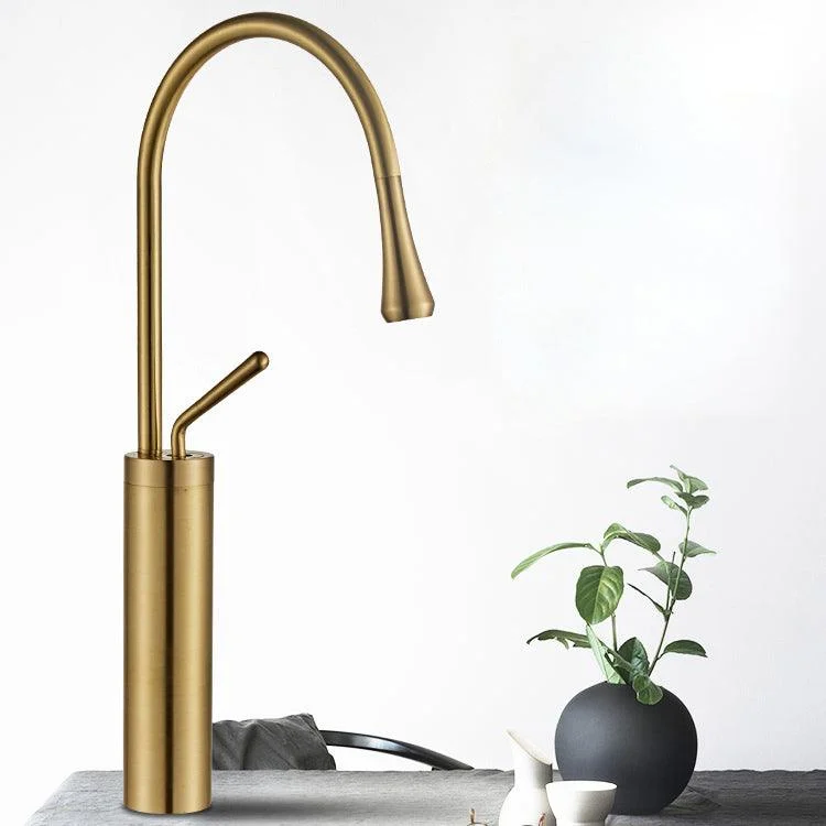 Gooseneck Sink Tap Circular Lever Handles Brass Bathroom Sink Tap -Bathlova