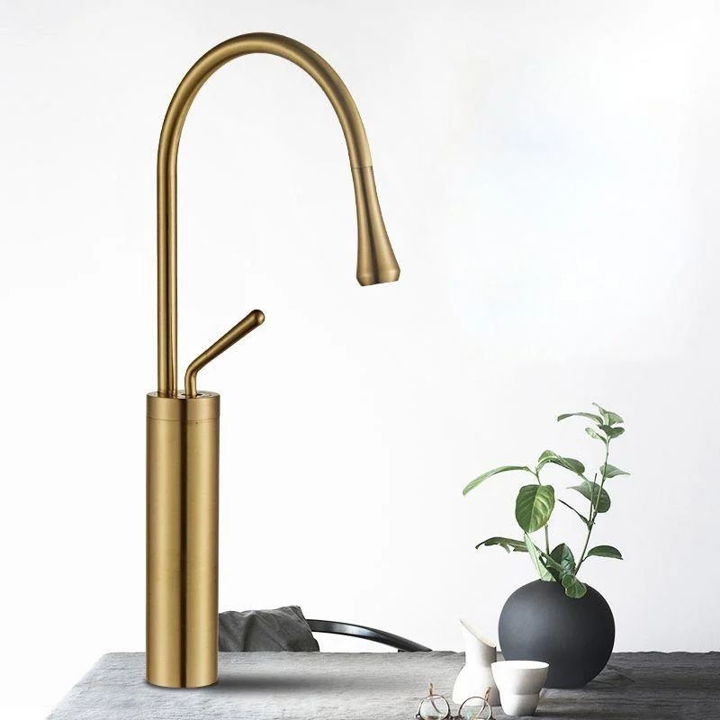 Gooseneck Sink Tap Circular Lever Handles Brass Bathroom Sink Tap -Bathlova