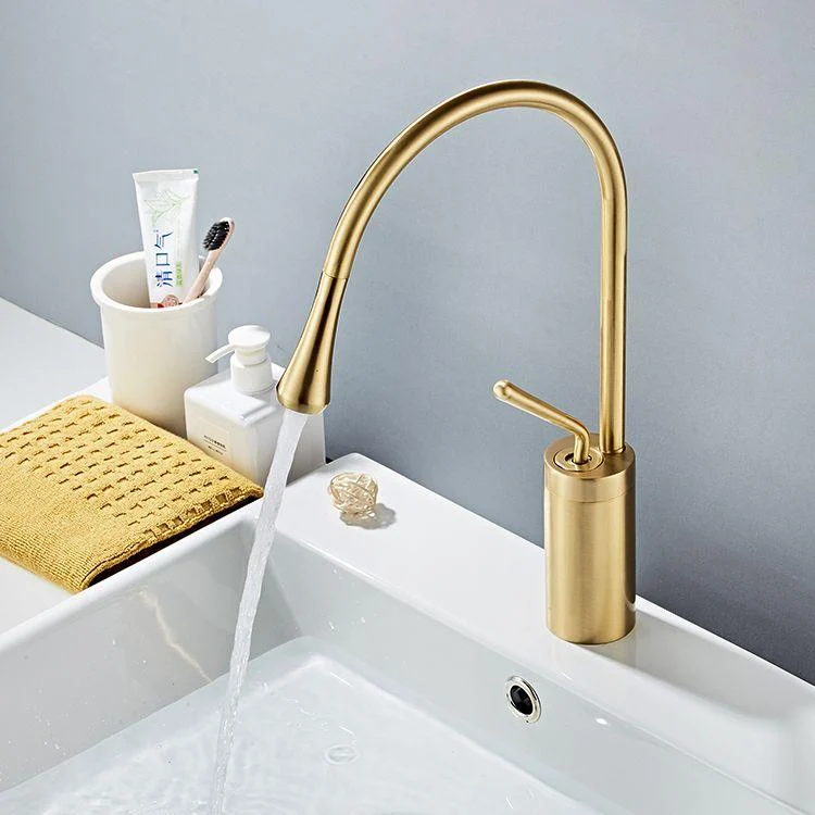 Gooseneck Sink Tap Circular Lever Handles Brass Bathroom Sink Tap -Bathlova