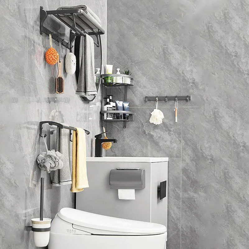 Gray 6/7-Piece Modern Bathroom Accessory Set Bath Shelf/Robe Hooks/Towel Bar Included -Bathlova