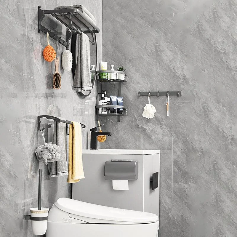 Gray 6/7-Piece Modern Bathroom Accessory Set Bath Shelf/Robe Hooks/Towel Bar Included -Bathlova