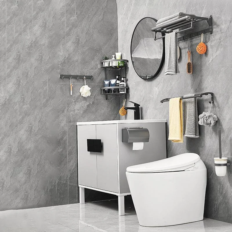 Gray 6/7-Piece Modern Bathroom Accessory Set Bath Shelf/Robe Hooks/Towel Bar Included -Bathlova