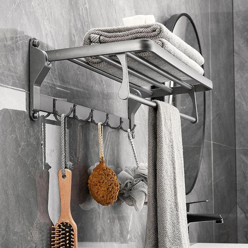 Gray 6/7-Piece Modern Bathroom Accessory Set Bath Shelf/Robe Hooks/Towel Bar Included -Bathlova