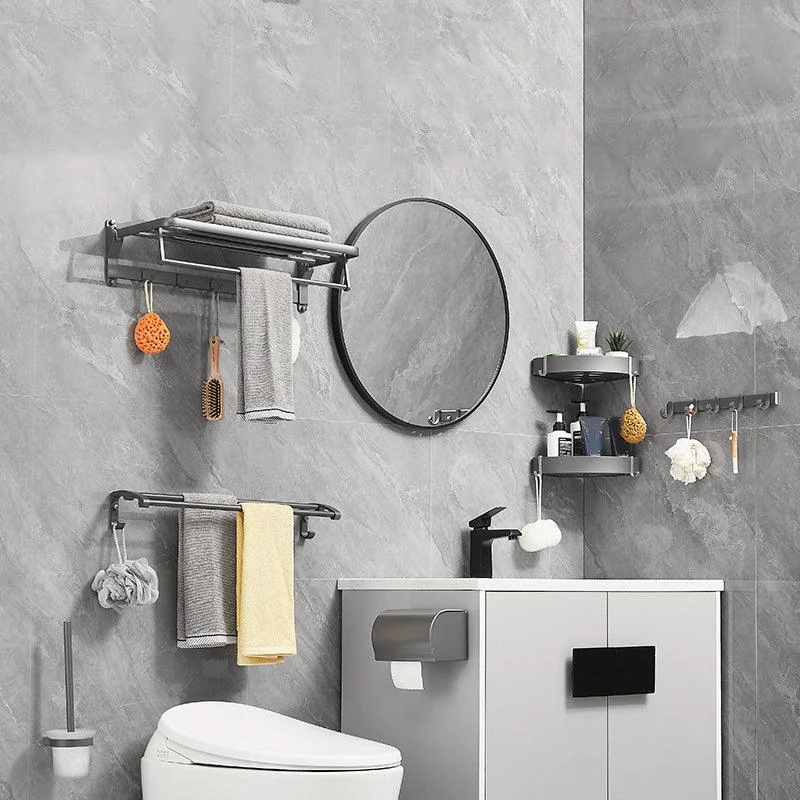 Gray 6/7-Piece Modern Bathroom Accessory Set Bath Shelf/Robe Hooks/Towel Bar Included -Bathlova