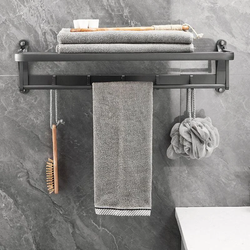 Gray 6/7-Piece Modern Bathroom Accessory Set Bath Shelf/Robe Hooks/Towel Bar Included -Bathlova