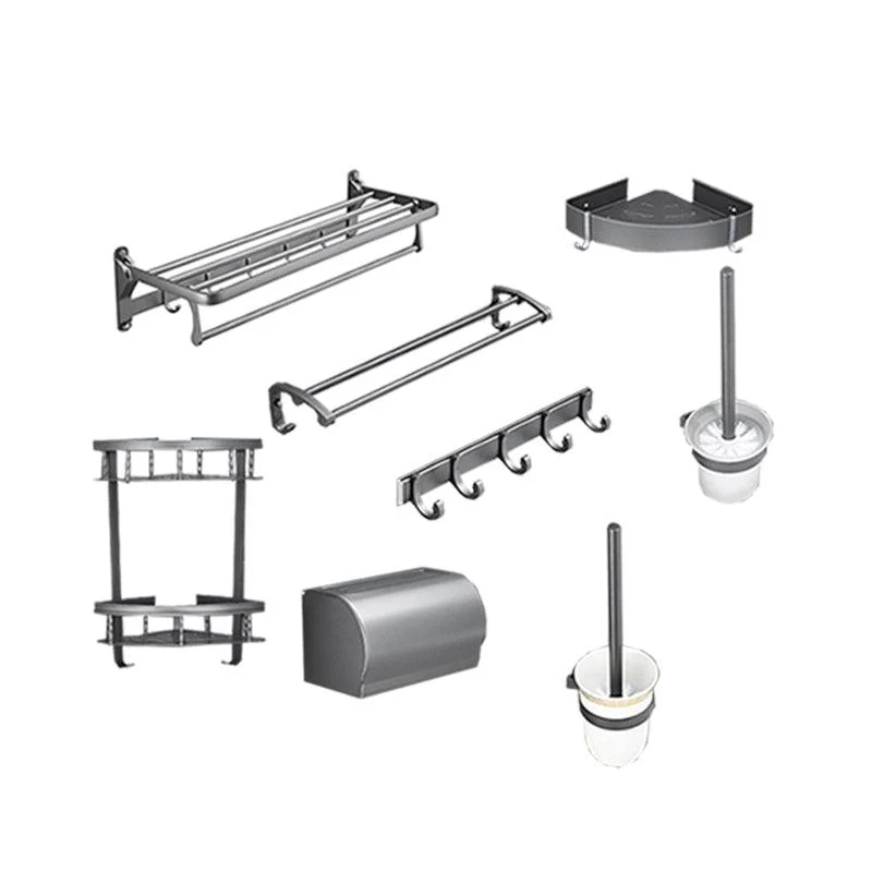 Gray 6/7-Piece Modern Bathroom Accessory Set Bath Shelf/Robe Hooks/Towel Bar Included -Bathlova