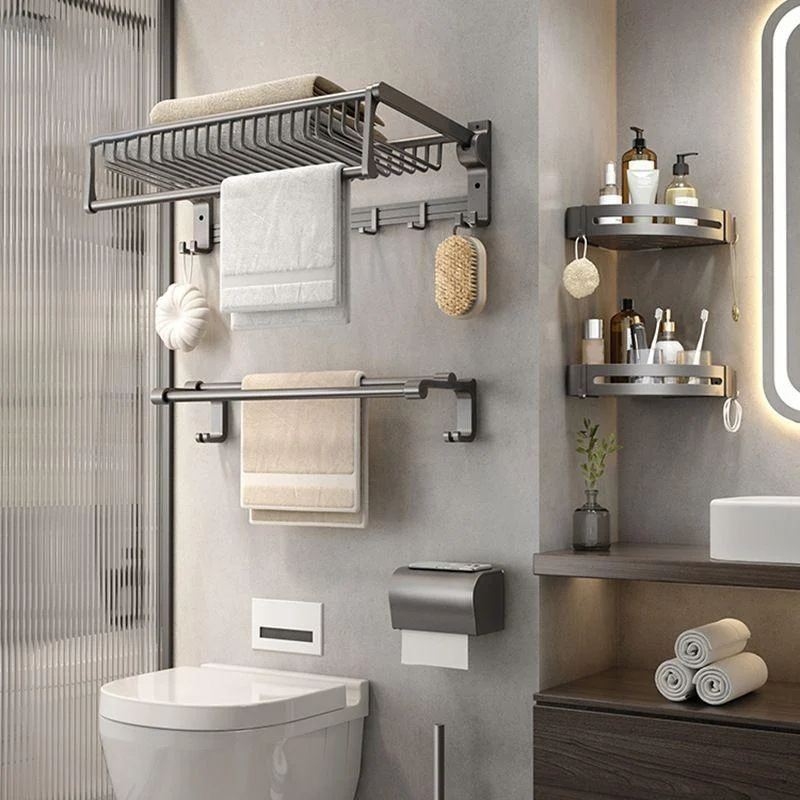 Gray Contemporary Bathroom Accessory Set Bath Shelf/Towel Bar & Robe Hooks Included -Bathlova