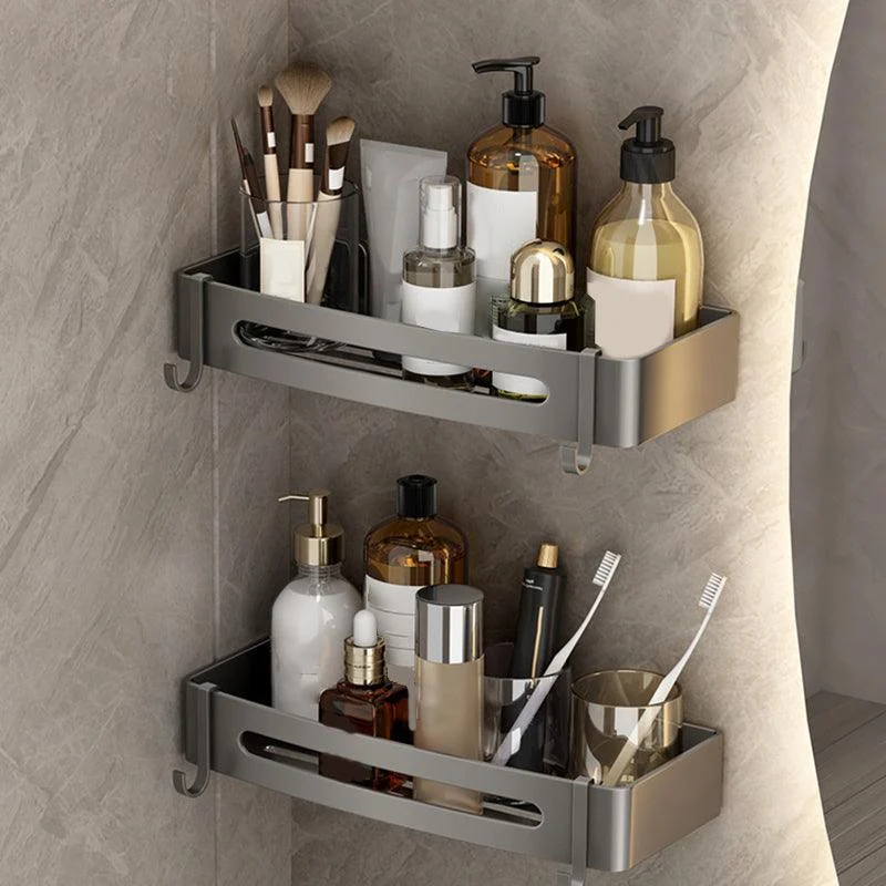 Gray Contemporary Bathroom Accessory Set Bath Shelf/Towel Bar & Robe Hooks Included -Bathlova