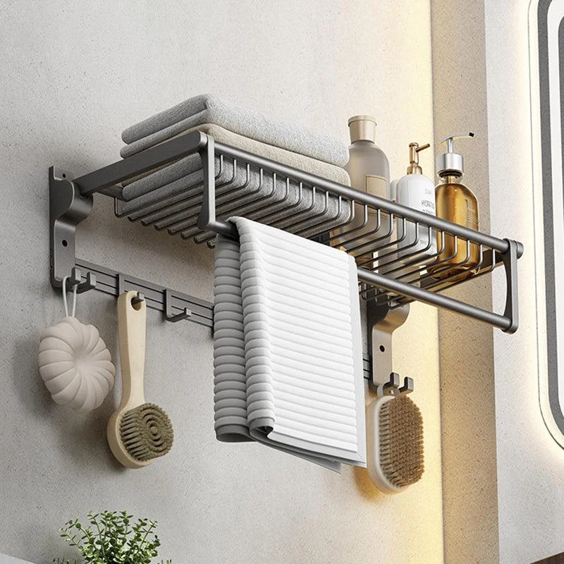 Gray Contemporary Bathroom Accessory Set Bath Shelf/Towel Bar & Robe Hooks Included -Bathlova