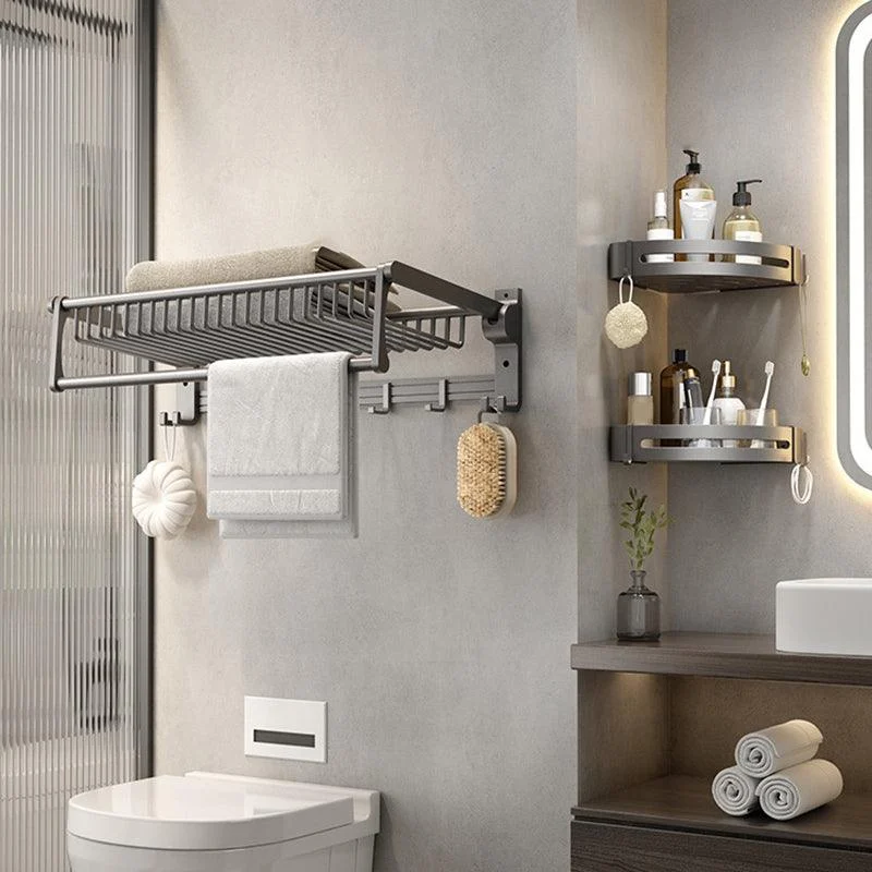 Gray Contemporary Bathroom Accessory Set Bath Shelf/Towel Bar & Robe Hooks Included -Bathlova