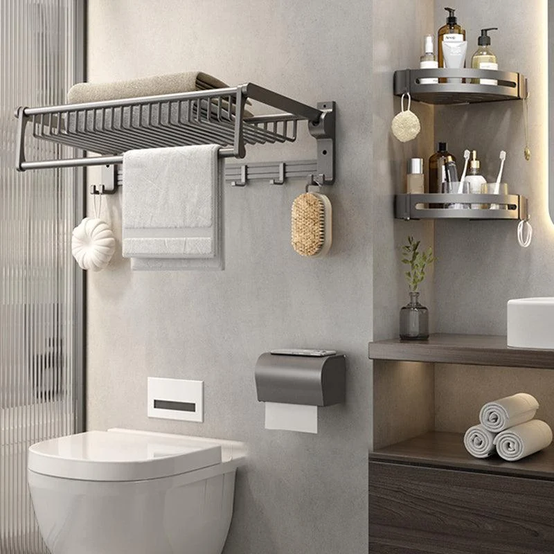 Gray Contemporary Bathroom Accessory Set Bath Shelf/Towel Bar & Robe Hooks Included -Bathlova