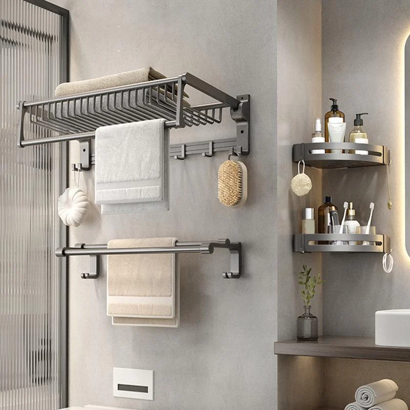 Gray Contemporary Bathroom Accessory Set Bath Shelf/Towel Bar & Robe Hooks Included -Bathlova