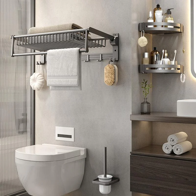 Gray Contemporary Bathroom Accessory Set Bath Shelf/Towel Bar & Robe Hooks Included -Bathlova