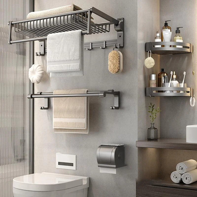 Gray Contemporary Bathroom Accessory Set Bath Shelf/Towel Bar & Robe Hooks Included -Bathlova