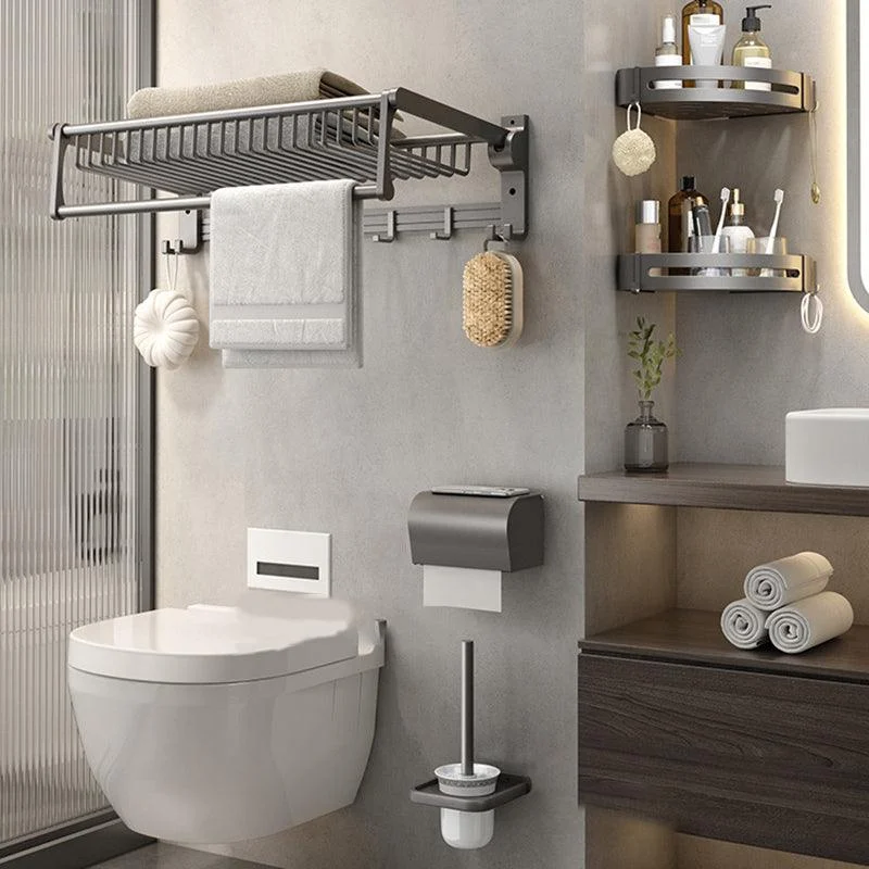 Gray Contemporary Bathroom Accessory Set Bath Shelf/Towel Bar & Robe Hooks Included -Bathlova