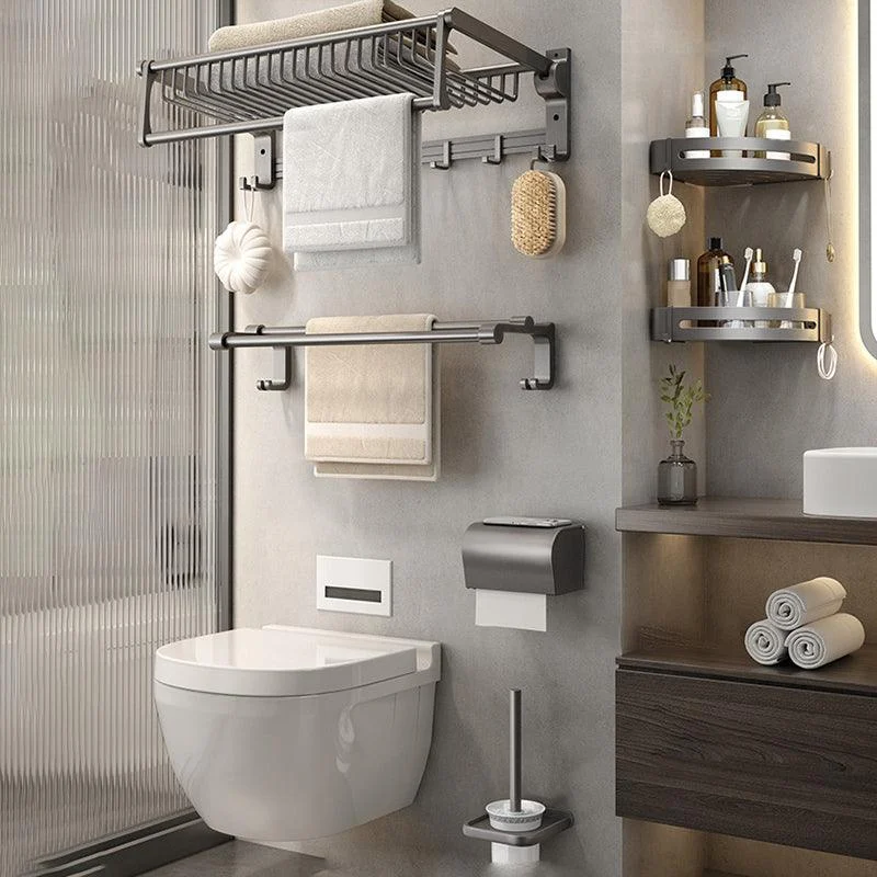 Gray Contemporary Bathroom Accessory Set Bath Shelf/Towel Bar & Robe Hooks Included -Bathlova