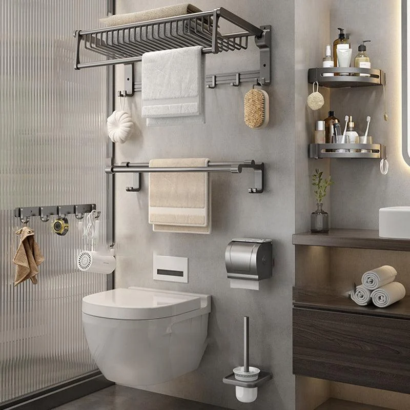 Gray Contemporary Bathroom Accessory Set Bath Shelf/Towel Bar & Robe Hooks Included -Bathlova