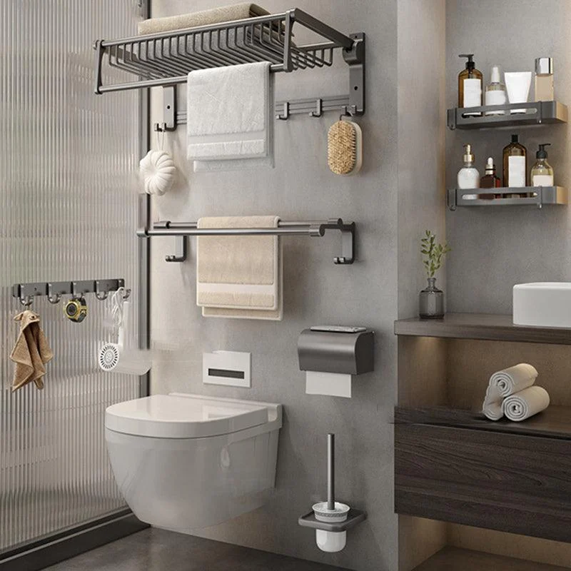 Gray Contemporary Bathroom Accessory Set Bath Shelf/Towel Bar & Robe Hooks Included -Bathlova