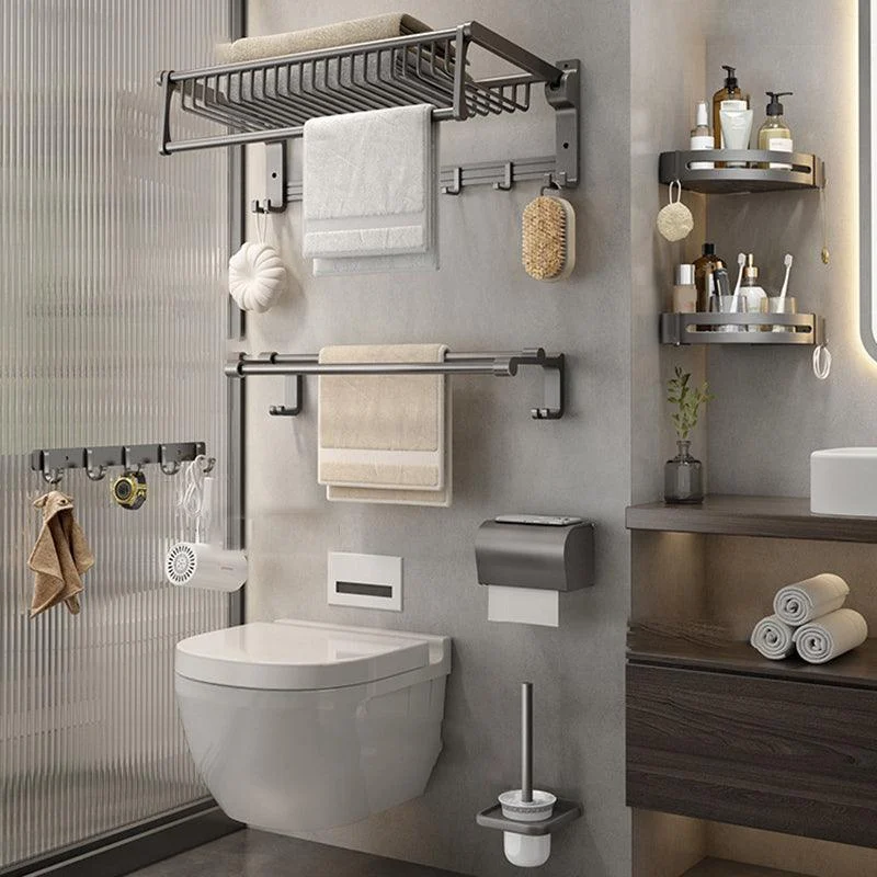 Gray Contemporary Bathroom Accessory Set Bath Shelf/Towel Bar & Robe Hooks Included -Bathlova