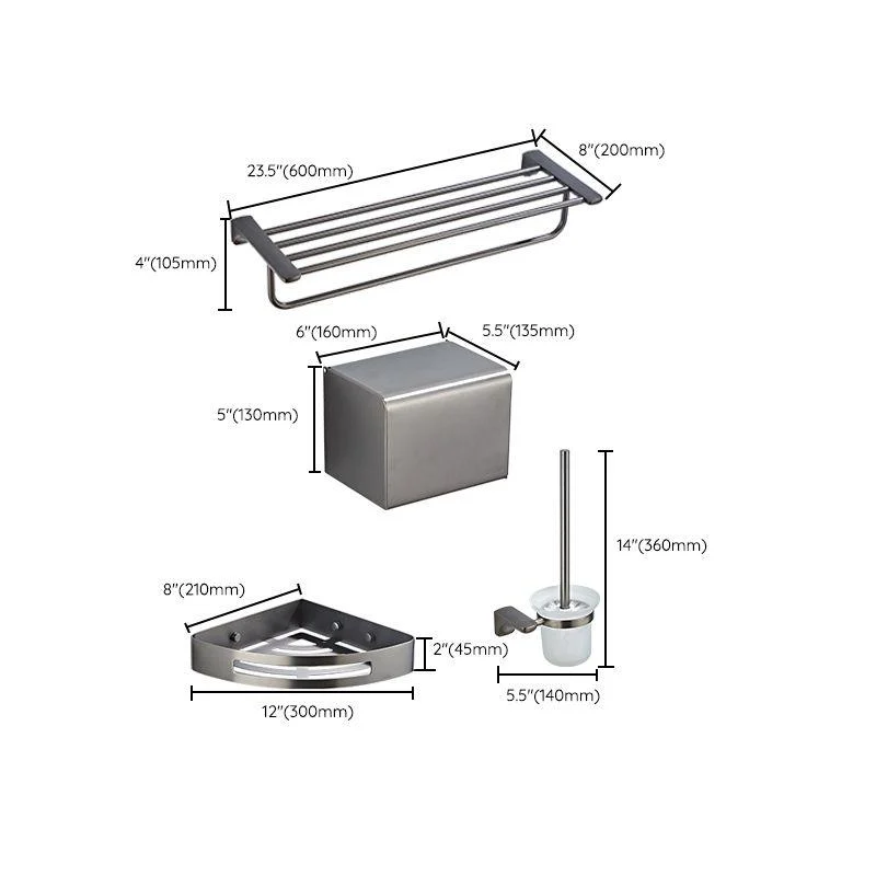 Gray Traditional Bathroom Hardware Set Stainless Steel Bathroom Accessory Kit -Bathlova